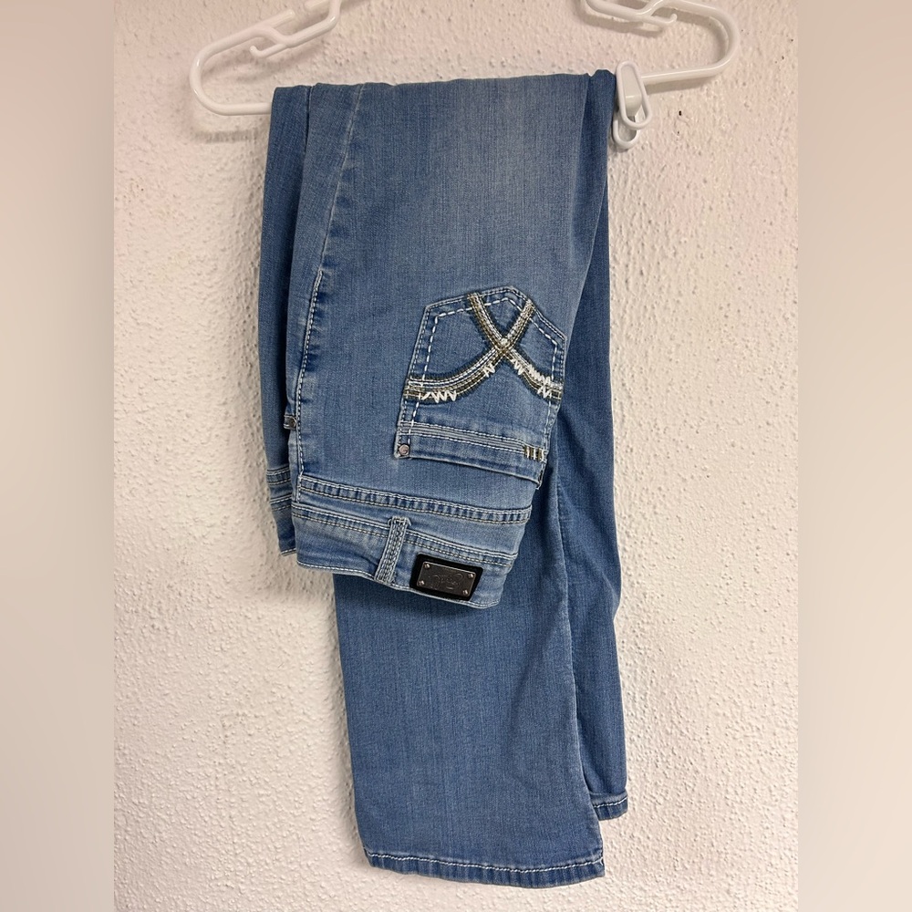 Earl Jeans Straight Leg Size 10 Bling Pockets Double button medium wash